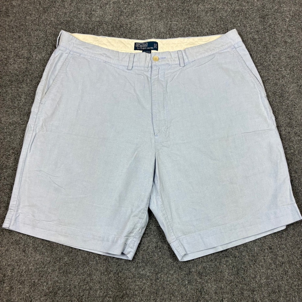 Polo Ralph Lauren Mens Size W40 Blue Oxford Cotton Shorts Flat Front Classic Fit